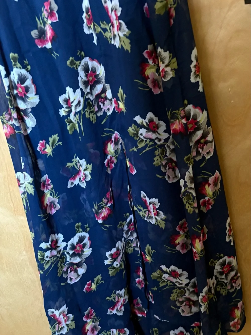 Abercrombie & Fitch Navy Floral Maxi Dress V- Neck, Flutter Sleeves, Waist Tie